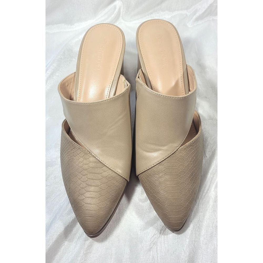 Syktkmx Women's Chunky Heel Closed Toe Backless Mules - Tan -‎ Sz 9.5